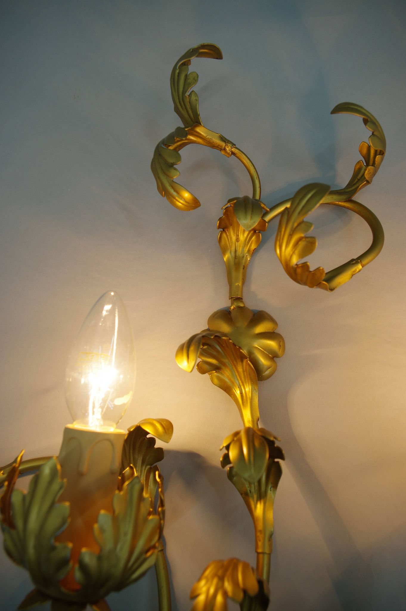 Set of Two Gilt Wall Lamps, Italy, 1960s