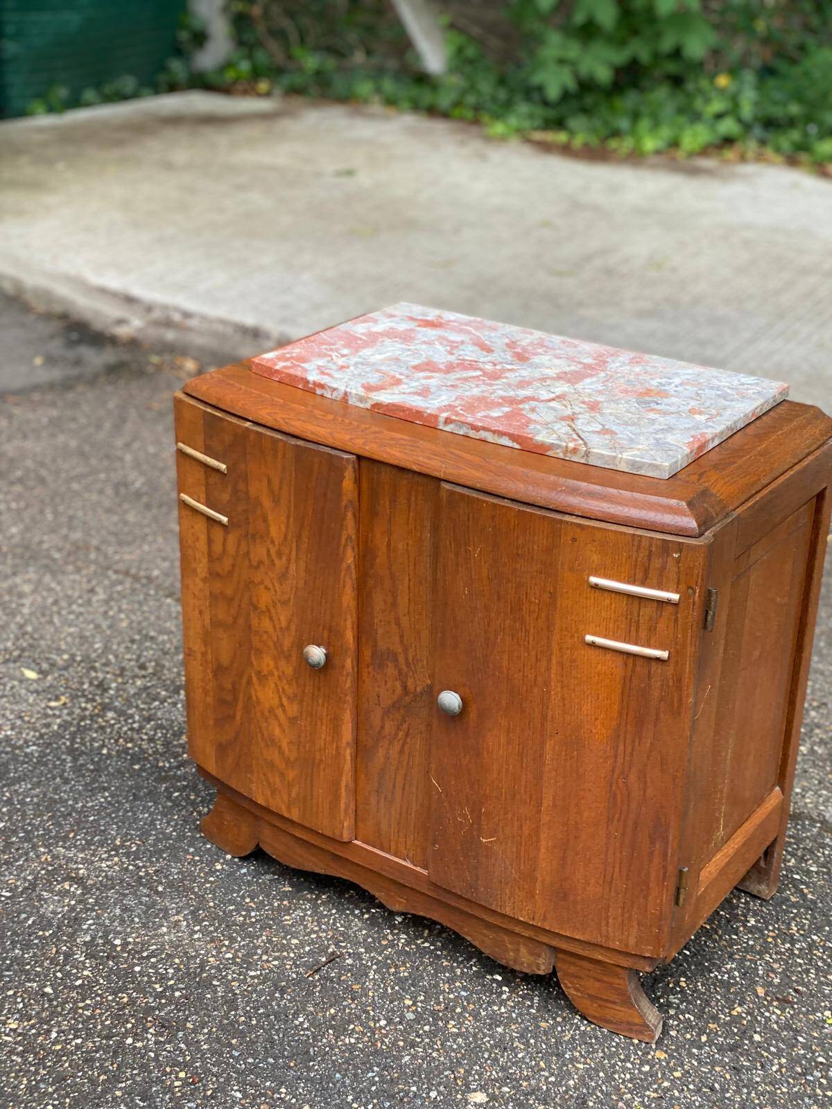 Art Deco bedside table in solid oak and marble from the 1930s.