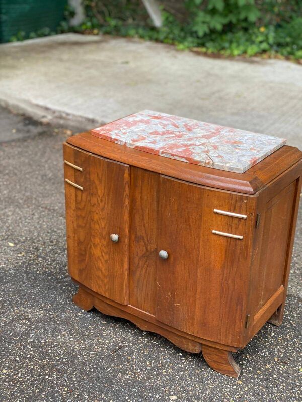 Table de chevet art déco en chêne massif et marbre des années 30