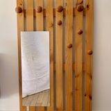 cloakroom coat rack mirror in blond pine 70s-80s