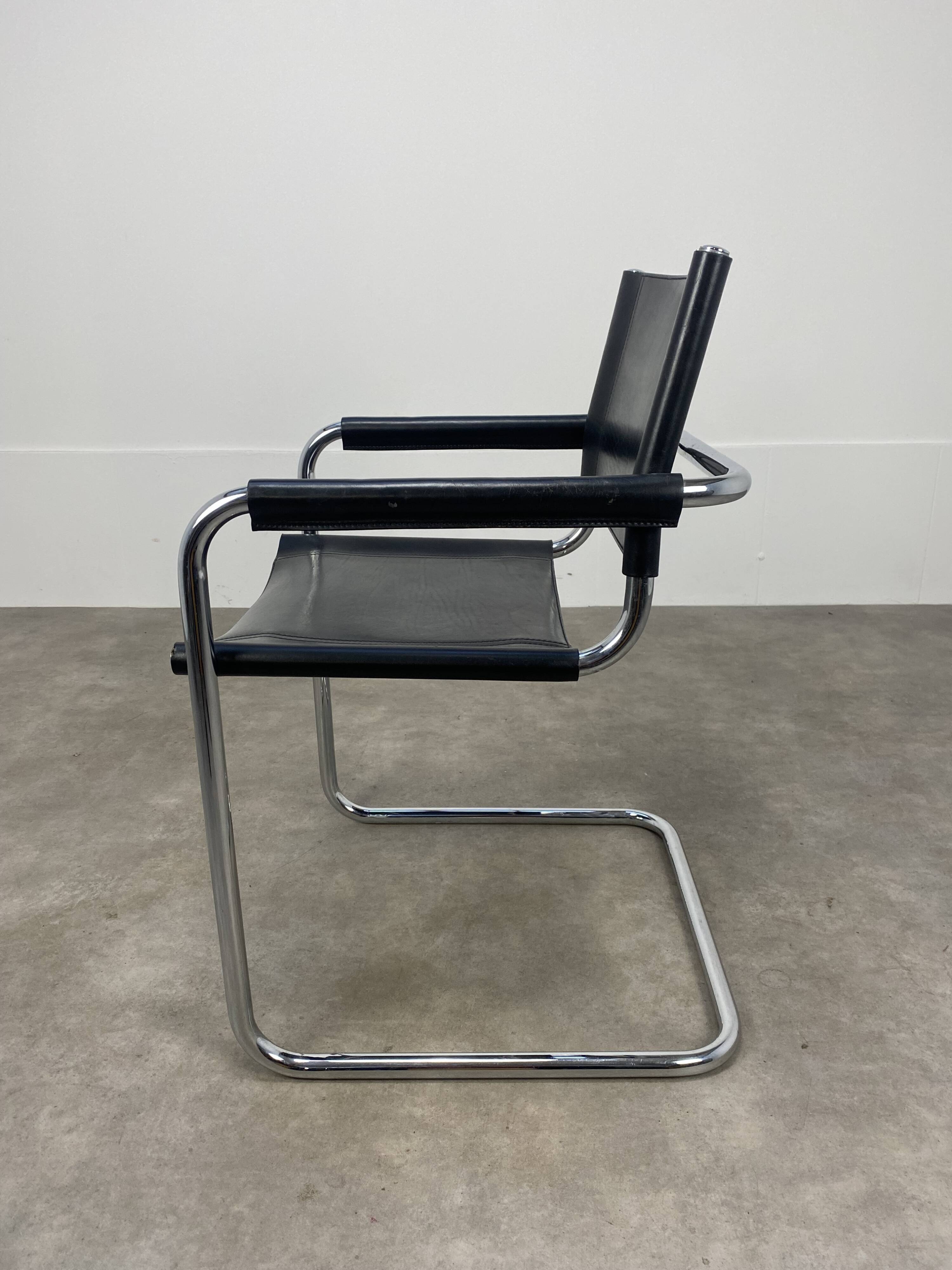Black and chrome leather cantilever armchair