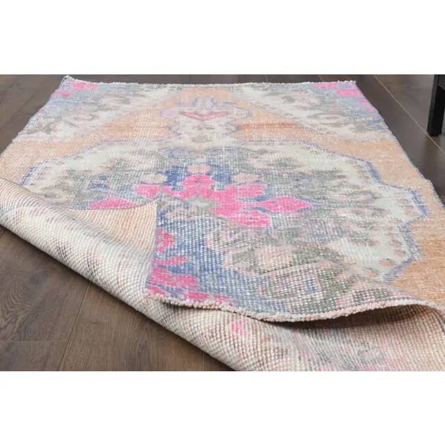 Vintage Turkish Oushak Handmade Wool Cotton Orange Area Rug 99x192