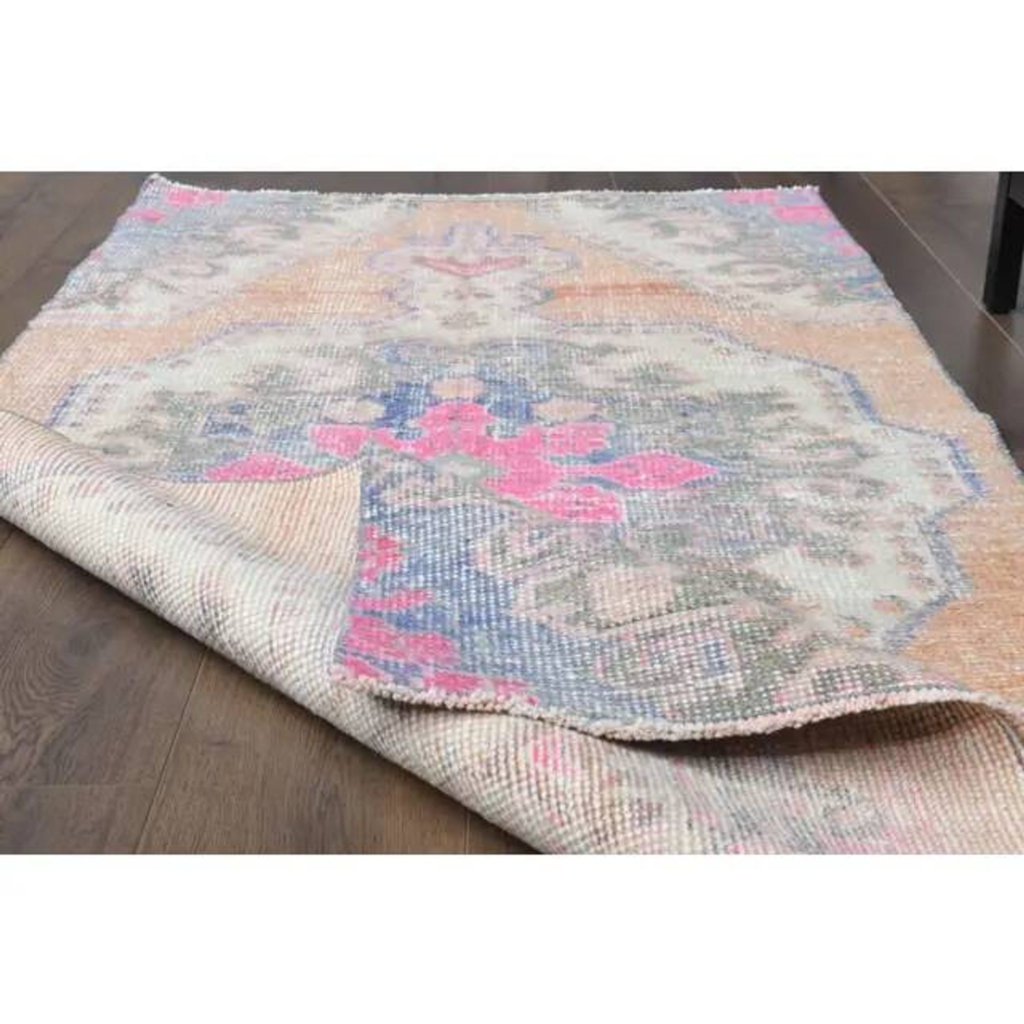 Vintage Turkish Oushak Handmade Wool Cotton Orange Area Rug 99x192