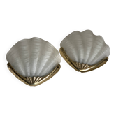 Paire d'appliques coquillages  verre dépoli et bronze vintage 1980