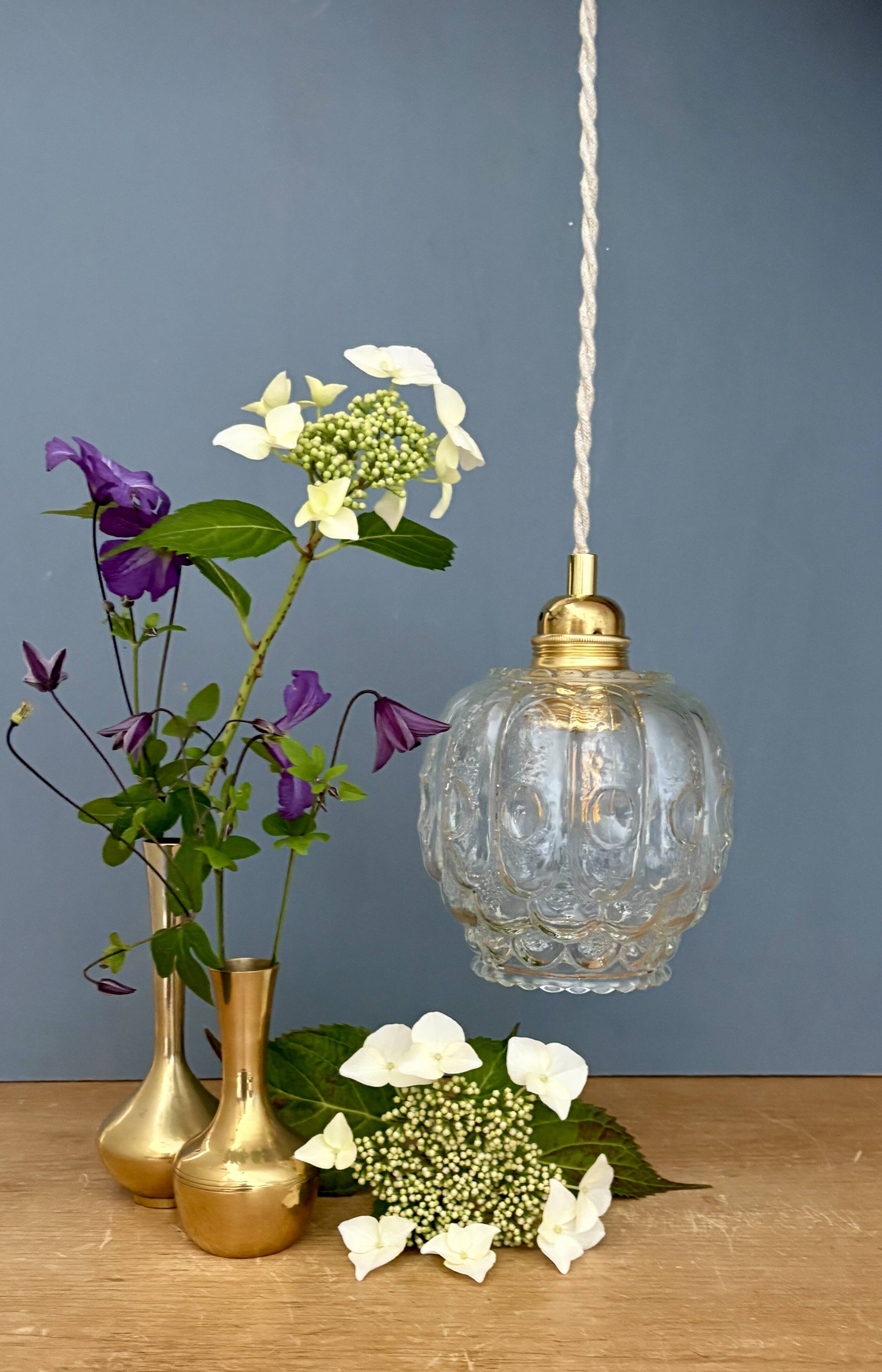 Vintage clear molded glass globe pendant light