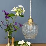Vintage clear molded glass globe pendant light