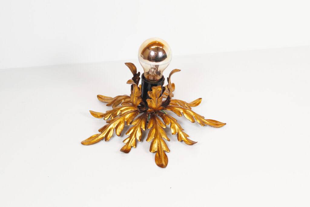 Small gilded floral flush mount light, Germany 1960s