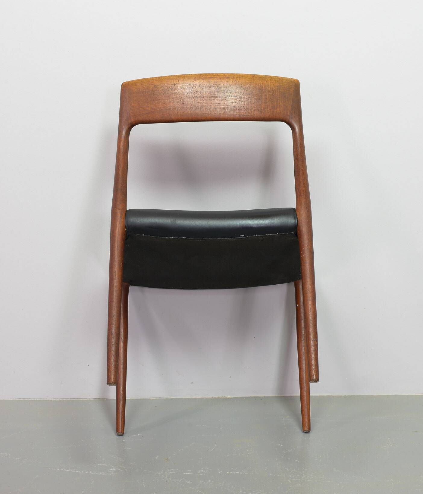 Niels Otto Moller Teak Wooden with Black Leather Dining Chairs, Model 77