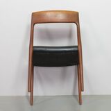 Niels Otto Moller Teak Wooden with Black Leather Dining Chairs, Model 77