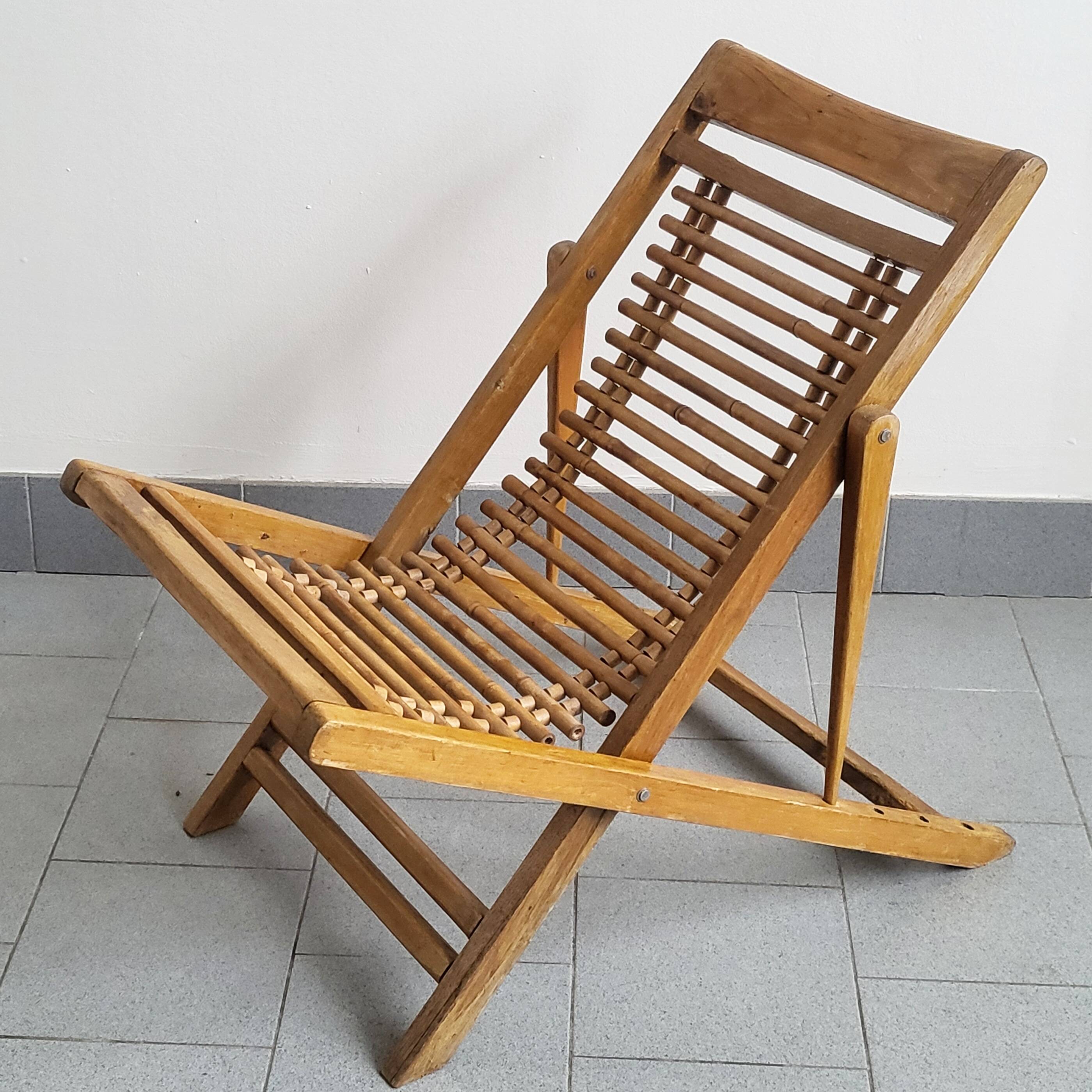 Children's lounge chair in bamboo & beech vintage 1950
