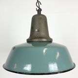 Industrial petrol enamel factory lamp with cast iron top, 1960s