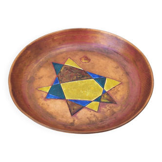 Empty oche bowl in copper dinanderie with abstract decoration