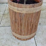cache pot vintage en rotin année 50