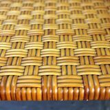 Vintage coffee table in woven wicker and rattan glass from the 60s/70s