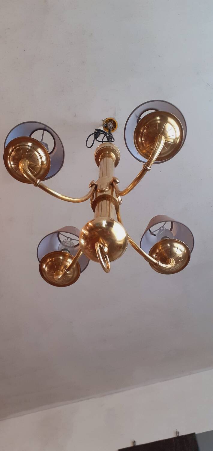 Lustre Art Déco en Bronze estampillé Petitot