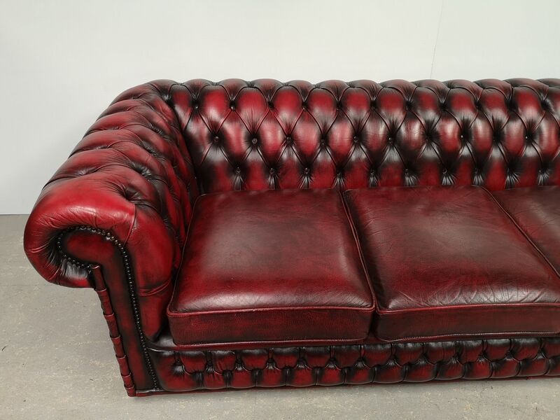 Sofa chesterfield burgundy leather three seater bamboo
