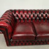 Sofa chesterfield burgundy leather three seater bamboo