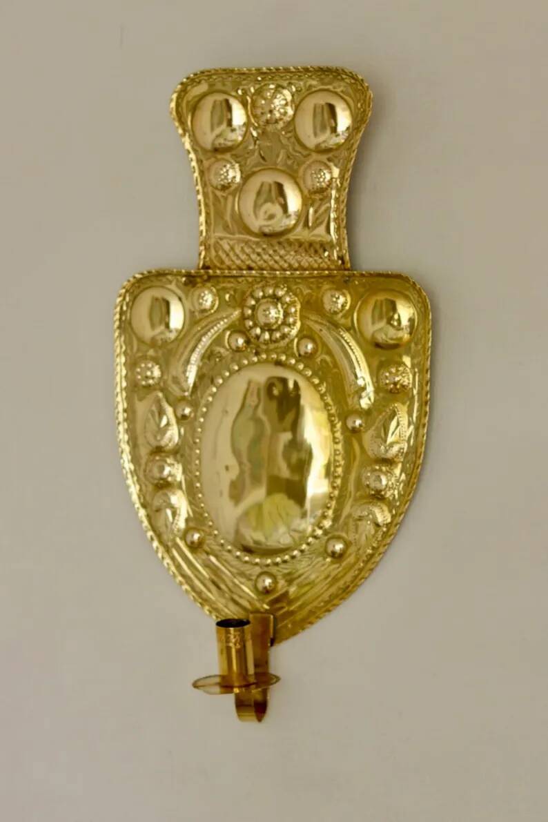 Large Baroque Style Mid-Century Brass Swedish Sconces
