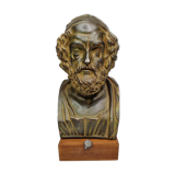 Bust of Homer in patinated plaster on wooden base, 21 cm
