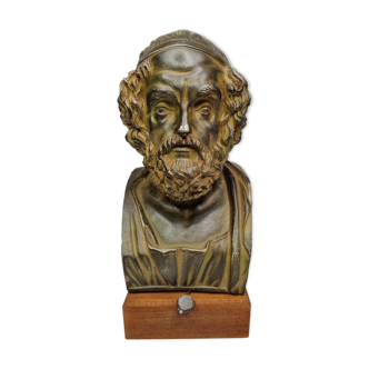 Bust of Homer in patinated plaster on wooden base, 21 cm