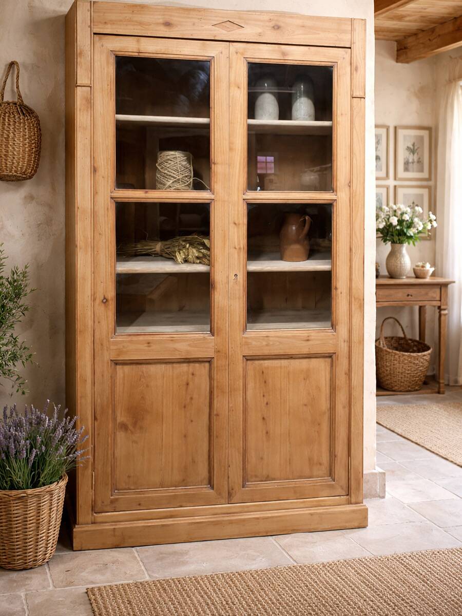 Antique Parisian wardrobe - raw solid wood: dresser bookshelf