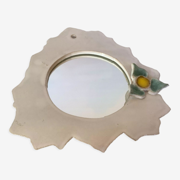 Miroir céramique bord dentelé avec une fleur