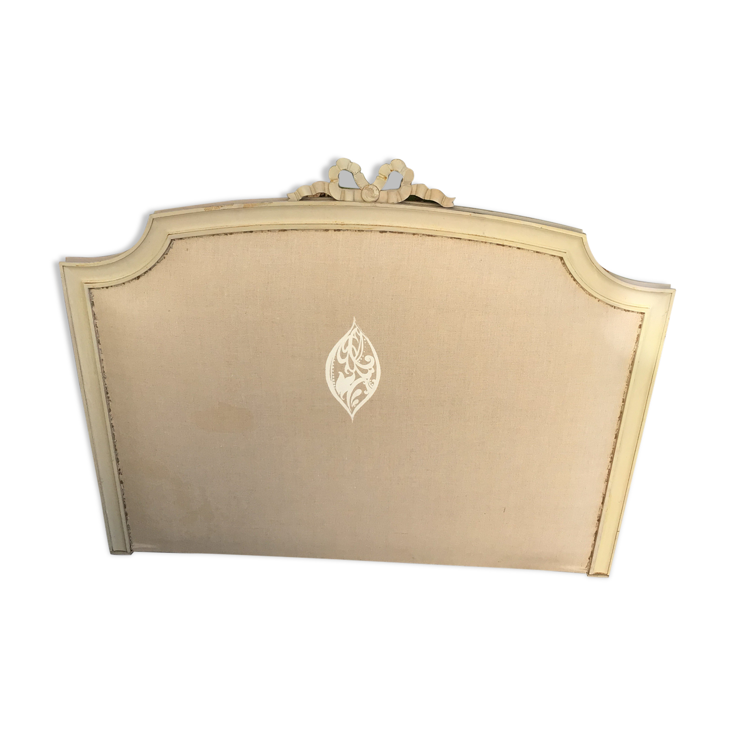 Patinated wood and linen headboard