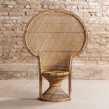 Emmanuelle XXL chair with armrests, rattan canning, bohemian style, circa 1970