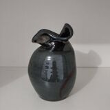 Signed enameled vase with asymmetrical free form