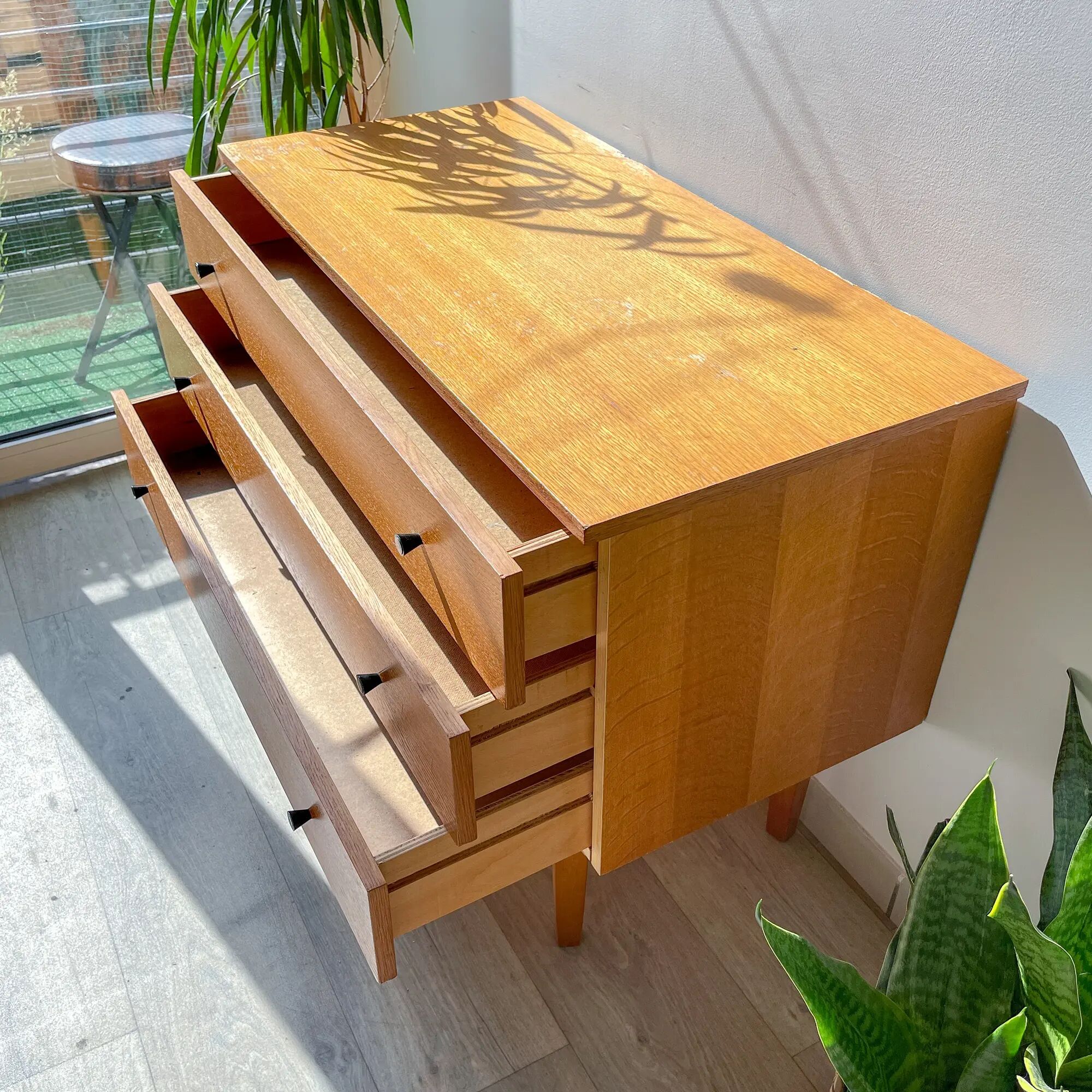 Vintage Scandinavian commode from the 1950s – Wooden furniture with 3 drawers, Nordic furniture, retro storage.