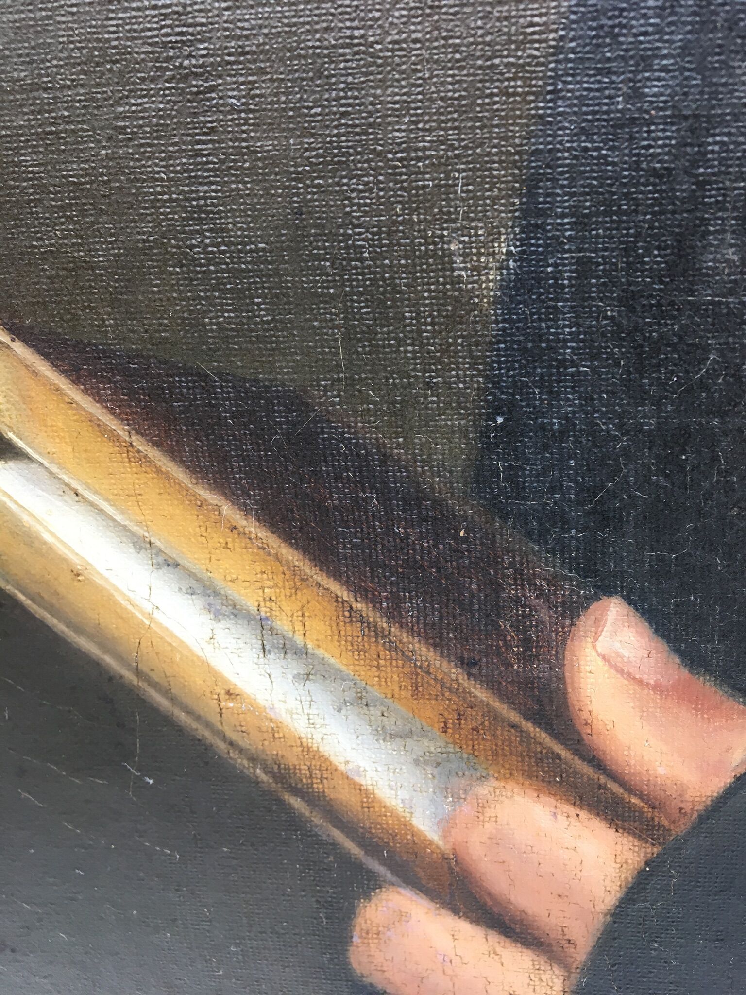 Signed painting, portrait of a gentleman with a book and an earring: 19th century