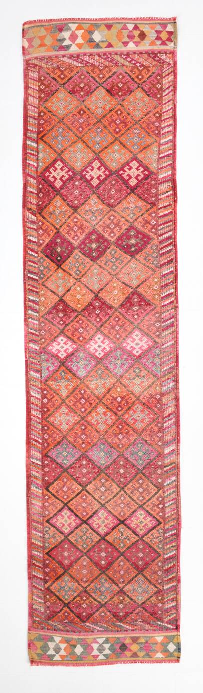 Tapis Couloir Turc Géométrique, Tapis Tribal Vintage, 87x366 Cm
