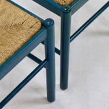 Set of 2 Stained Wood and Rush Dining Chairs 1960s