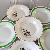 Set of 6 green and pink hollow plates Salins and Niderviller 40s