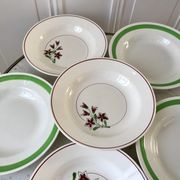 Set of 6 green and pink hollow plates Salins and Niderviller 40s
