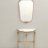 Vintage Shield Shaped Wall Mirror with Brass Frame, Italy