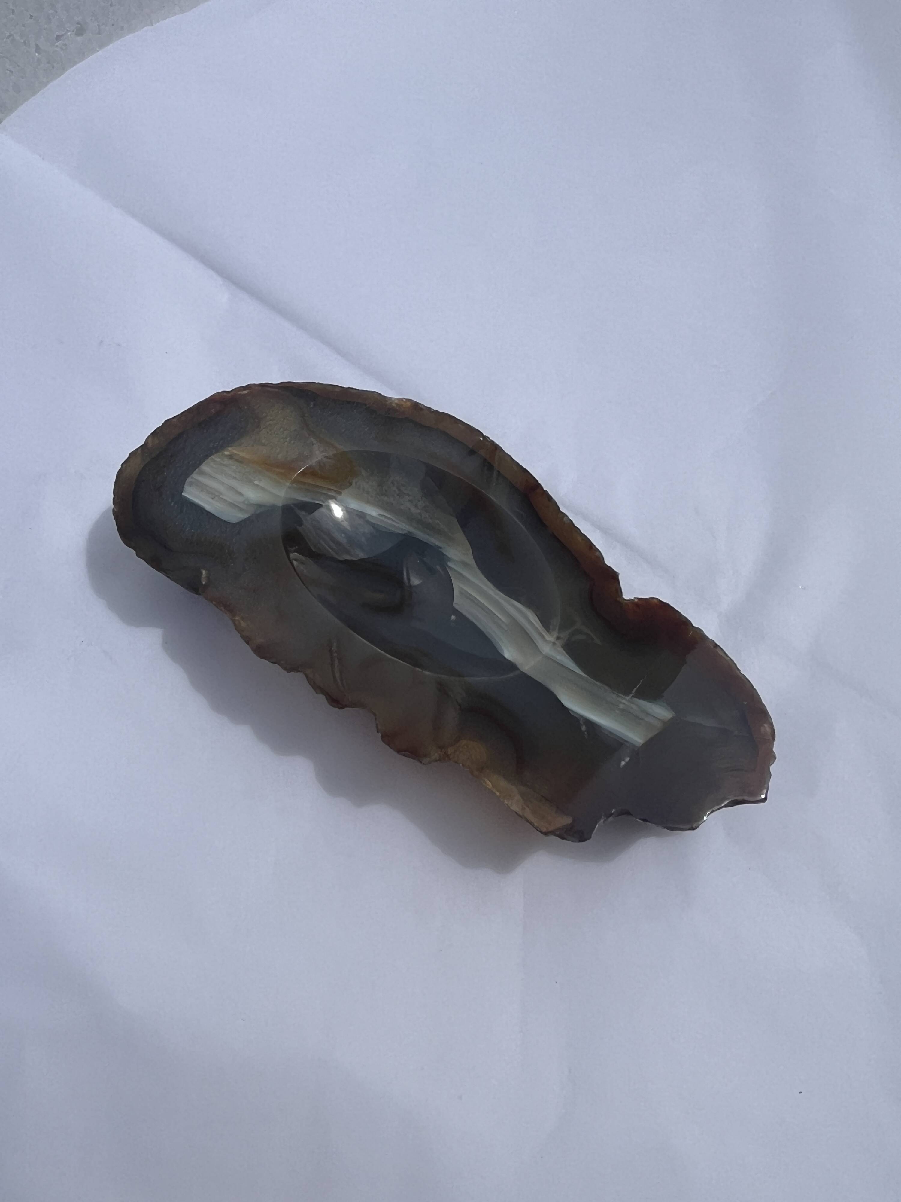 Vintage blue brown agate slice tray agate ashtray 1960
