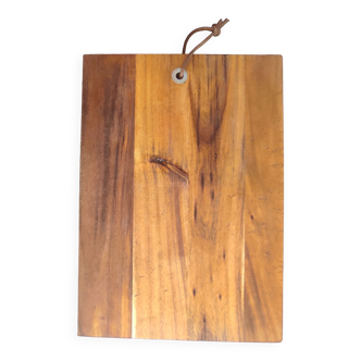 Rectangular wooden cutting hideout with leather fastener on ring