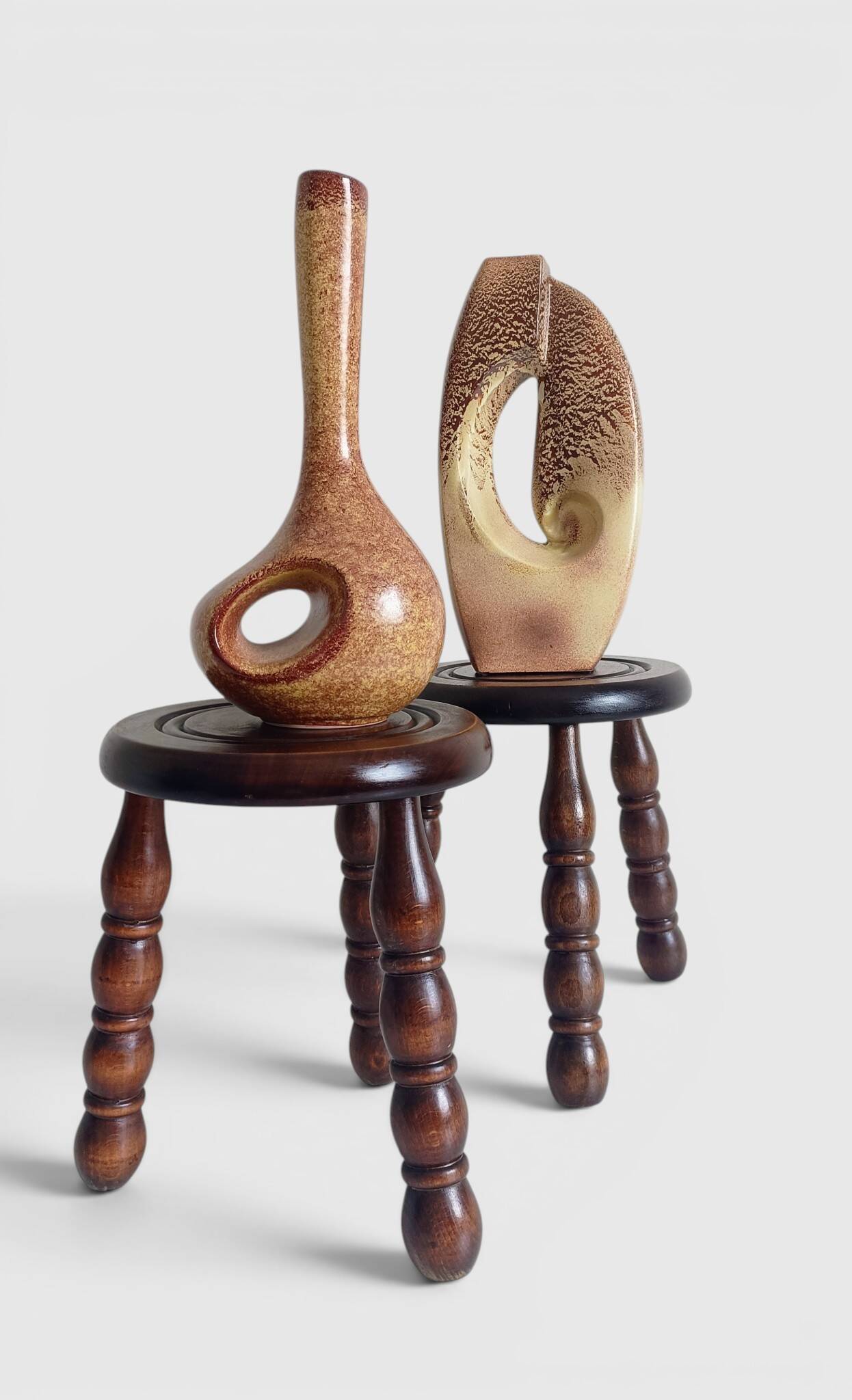 Mid-Century Chestnut Wood Stools Attributed to Charles Dudouyt, 1950s