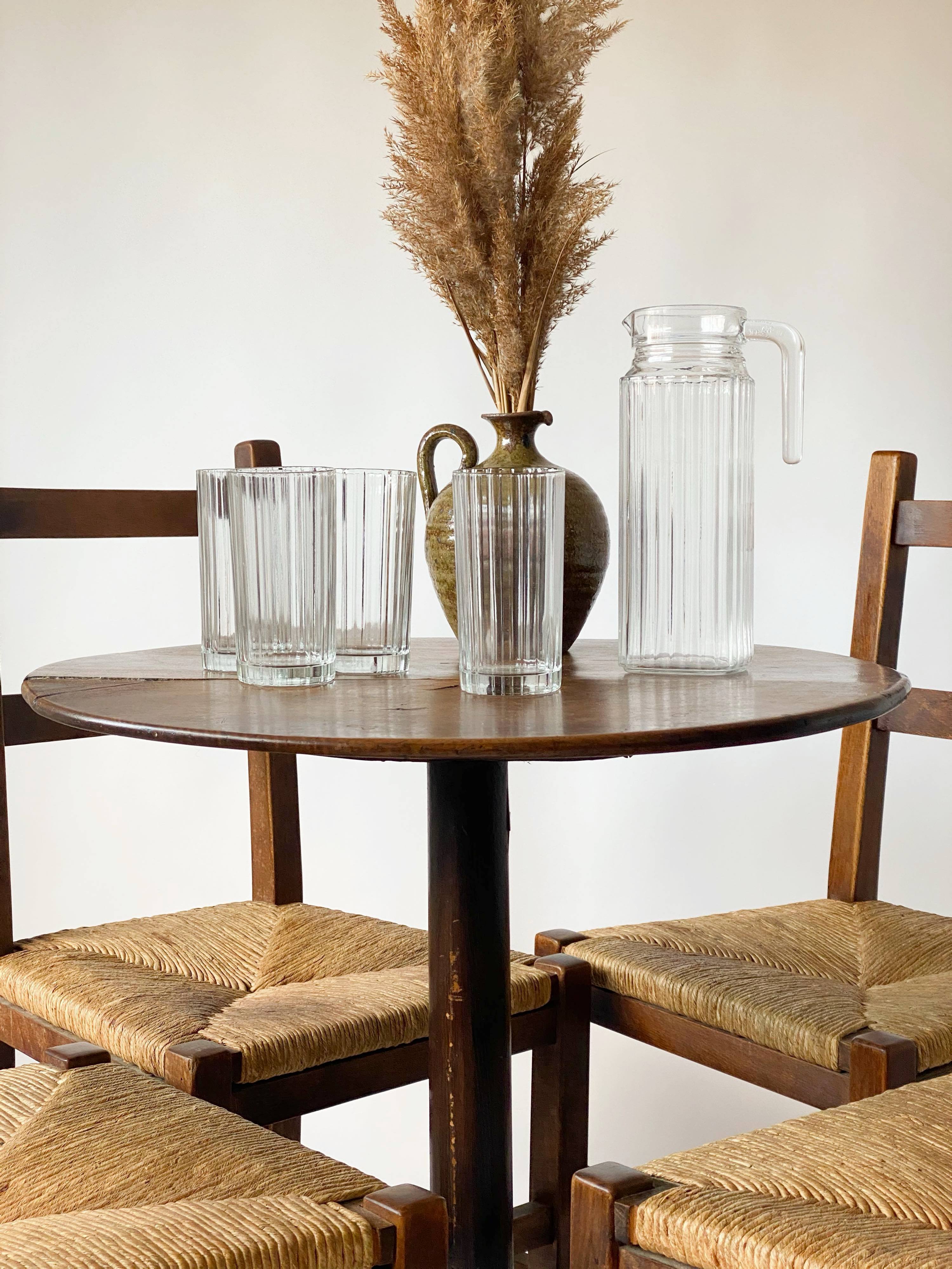 4 wooden and straw country chairs