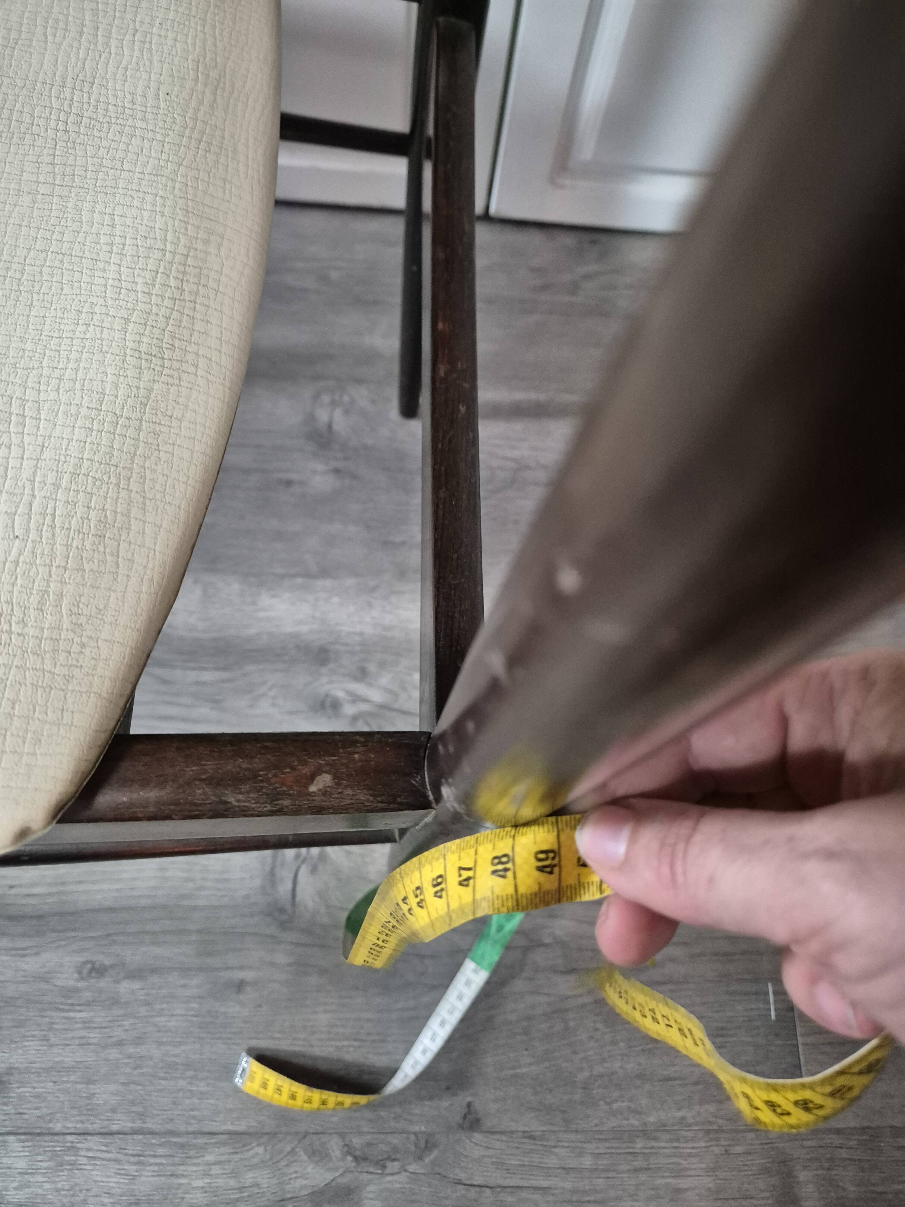 vintage chair wooden frame compass foot with metal on the front backrest and ecru leather seat