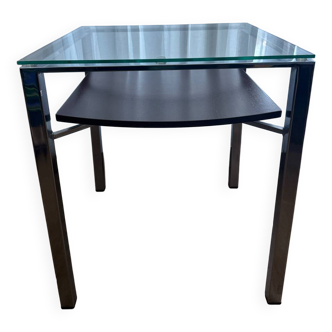 Square coffee table in chrome metal and glass - modern vintage style