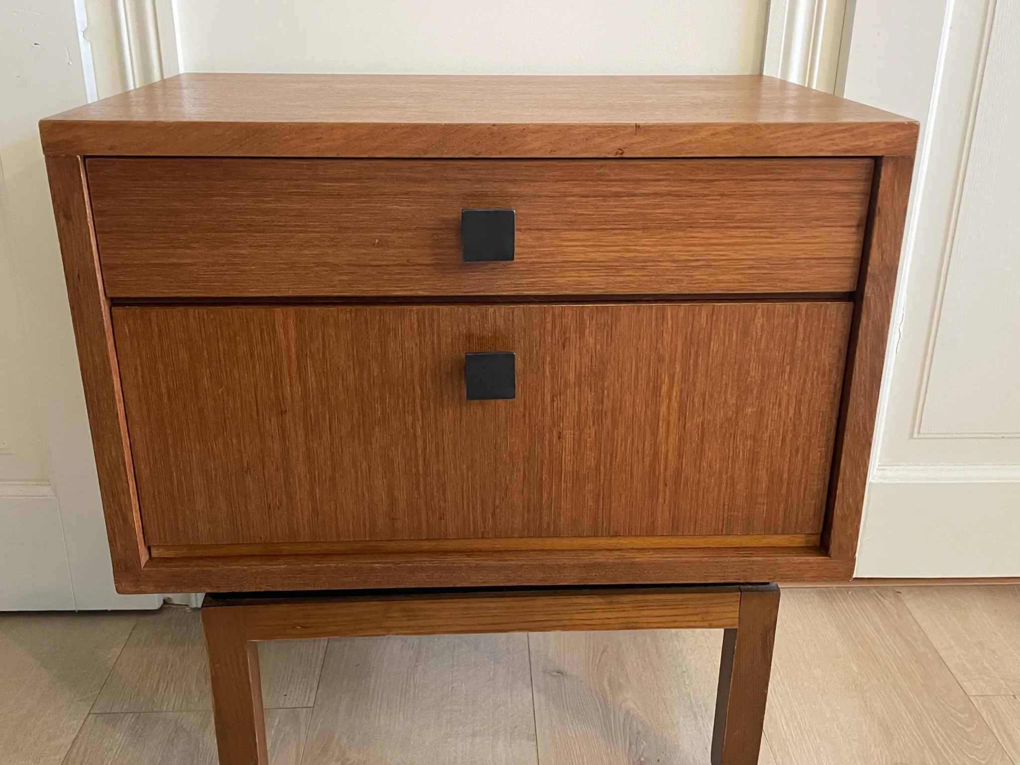 Mid-century teak bedside table, Scandinavian style, brand MDK.