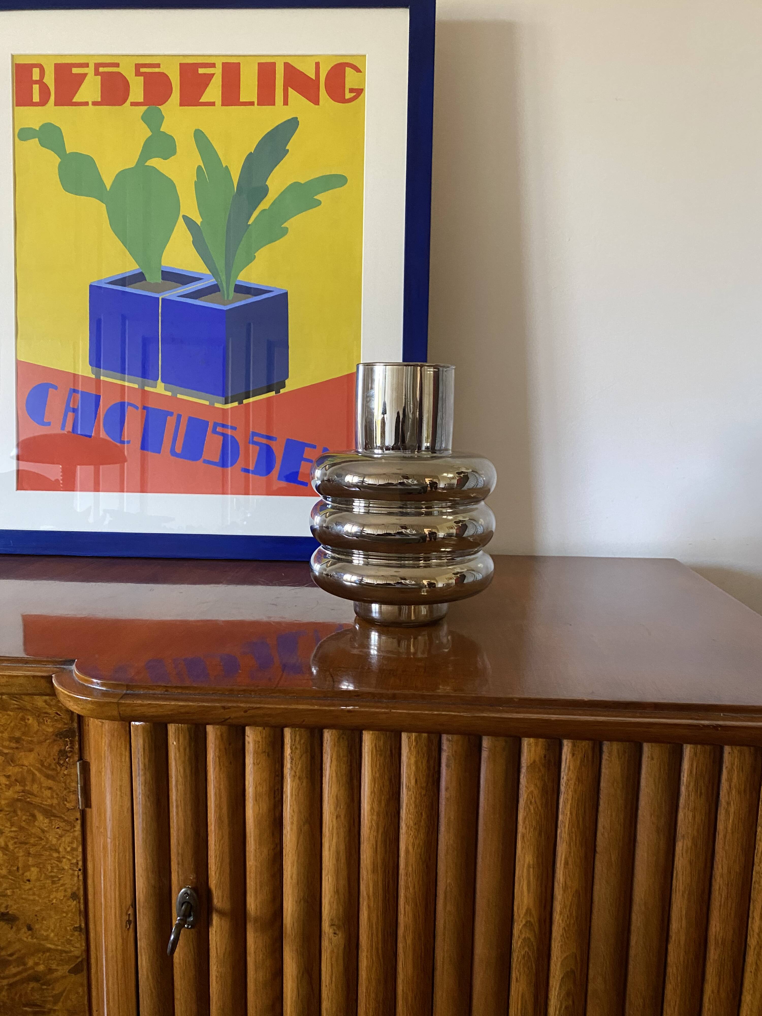 Chromium-plated thin glass vase, Italy 1990s