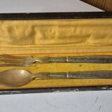 vintage metal silver-plated & bakelite salad service 28cm antique box