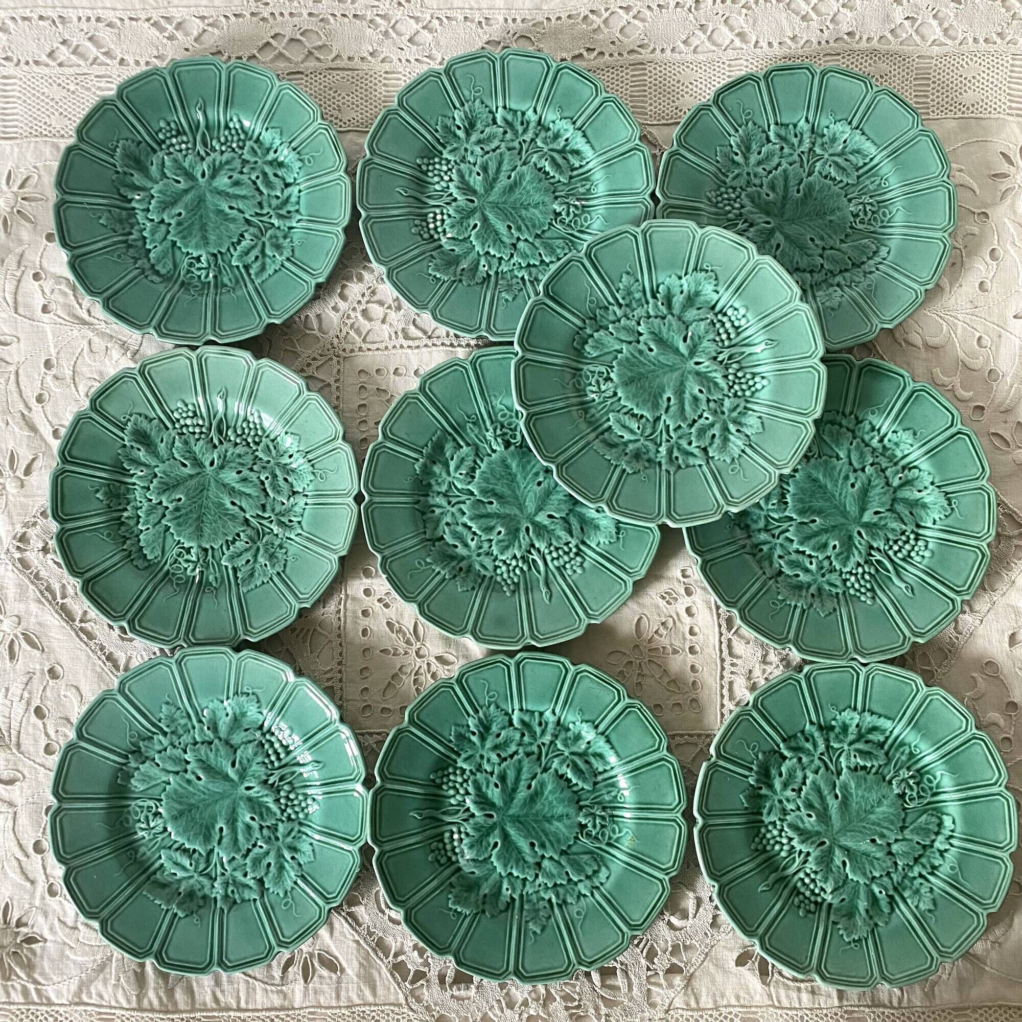 10 barbotine dessert plates and vine leaf dish