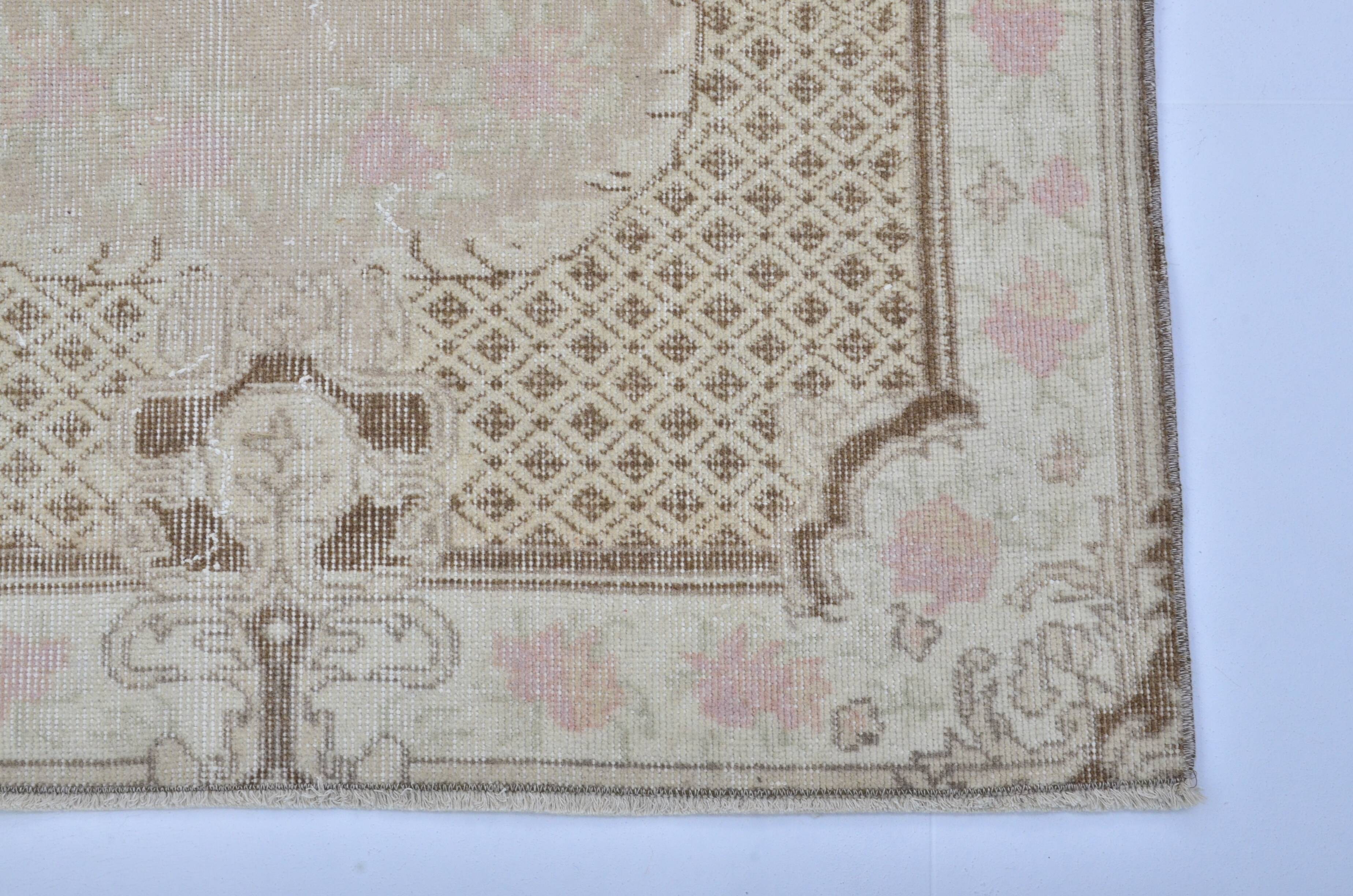 Tapis Oushak vintage aux couleurs douces, référence 3298