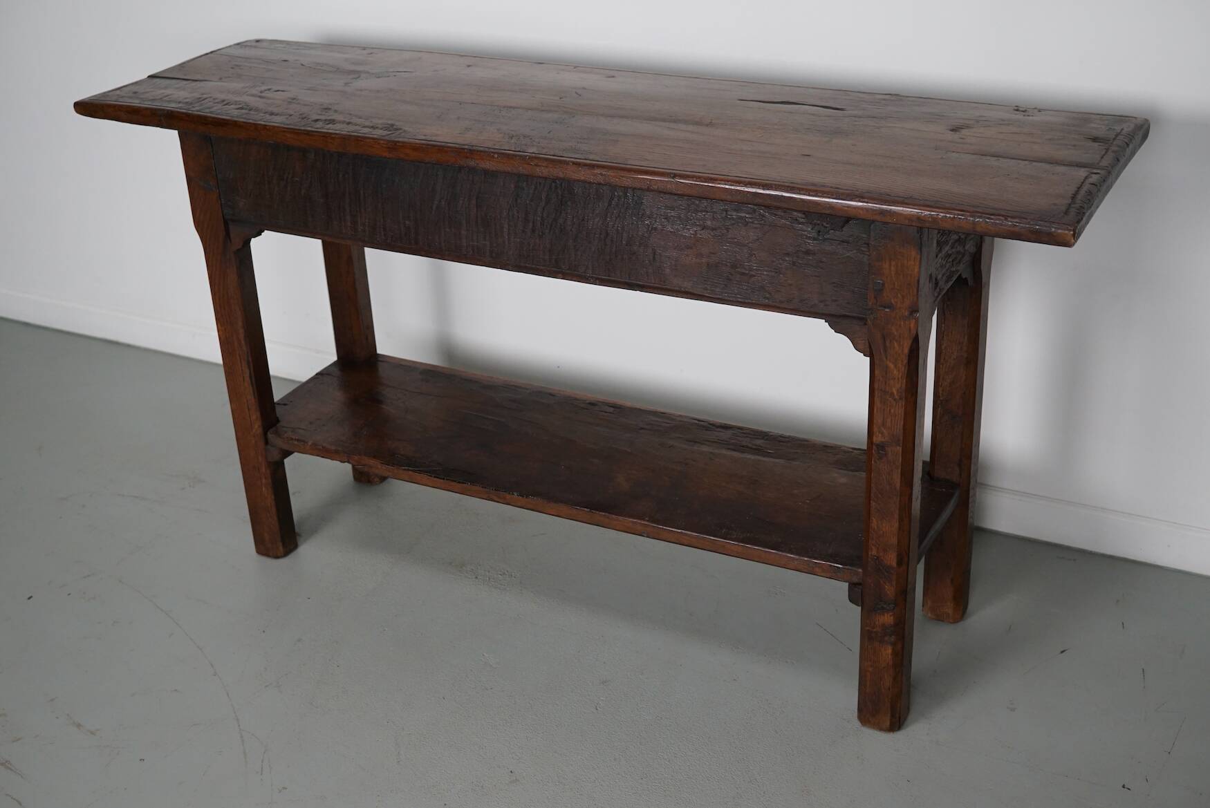 Antique French Rustic Farmhouse Oak Side Table, 19th Century
