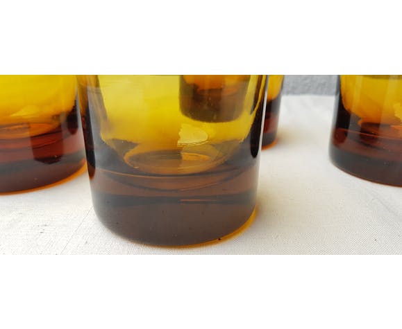 4 whiskey glasses in amber glass