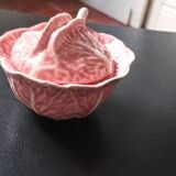 Pink slip mustard pot, Bordallo Pinheiro, Portugal